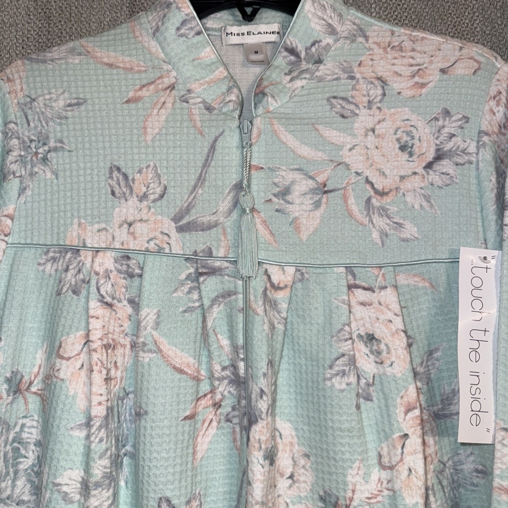 Miss Elaine Robe Womens Size Medium Full Zip Front Mint Floral Nightgown NWT - Picture 2 of 12